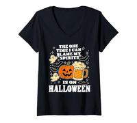 Mujer Cerveza divertida de Halloween: la única vez que puedo culpar a mi espíritu Camiseta Cuello V
