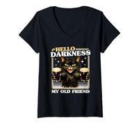 Mujer Cerveza Irlandesa Vintage Hello Darkness My Old Friend Black Cat Camiseta Cuello V
