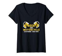 Mujer Cerveza Y Motocicleta Buenos Amigos Grandes Vibes Divertido Motor Camiseta Cuello V