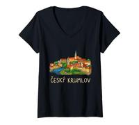 Mujer Cesky Krumlov Chequia - Recuerdo de Viaje de Ciudad Camiseta Cuello V
