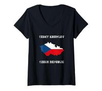 Mujer Cesky Krumlov República Checa Envejecida Bandera de la República Checa Camiseta Cuello V