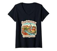 Mujer Cesky Krumlov República Checa Viaje Souvenir City Gift Camiseta Cuello V