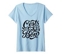 Mujer C'est Si Bon Tipografía de guión en francés Camiseta Cuello V