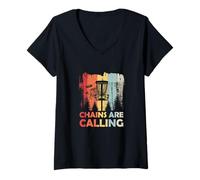 Mujer Chains Are Calling Disc Golf Frisbee Frolf Flying Disc Sport Camiseta Cuello V