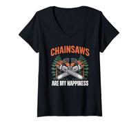 Mujer Chainsaws Are My Happiness - Funny Father's Day Woodworker Camiseta Cuello V