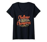 Mujer Challenge Create Champion, Slogan, Motivation Typography Camiseta Cuello V