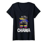 Mujer Chama Venezolano Chica Moño De Pelo Desordenado Venezuela Chicas Mujeres Camiseta Cuello V