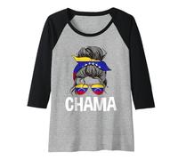 Mujer Chama Venezolano Chica Moño De Pelo Desordenado Venezuela Chicas Mujeres Camiseta Manga Raglan