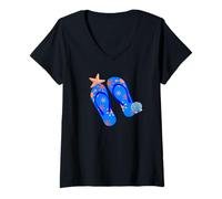 Mujer Chanclas, escenas de Verano, Vacaciones Camiseta Cuello V