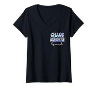 Mujer Chaos Coordinator Squad Groovy Regreso a la escuela Maestros Mujeres Camiseta Cuello V