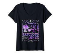 Mujer Chapter 20 Fabulous Since 2005 20th Diamond Birthday Queen Camiseta Cuello V