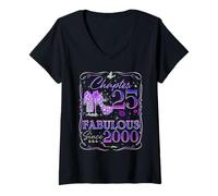 Mujer Chapter 25 Fabulous Since 2000 25th Diamond Birthday Queen Camiseta Cuello V
