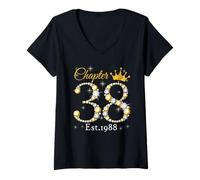 Mujer Chapter 38 Fabulous EST 1988 38th Birthday Queen Diamond Camiseta Cuello V