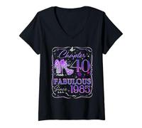 Mujer Chapter 40 Fabulous Since 1985 40th Diamond Birthday Queen Camiseta Cuello V