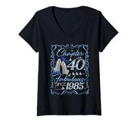 Mujer Chapter 40 Fabulous Since 1985 40th Diamond Birthday Queen Camiseta Cuello V