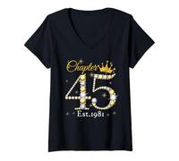 Mujer Chapter 45 Fabulous Since 1981 45th Birthday Women Girls Camiseta Cuello V