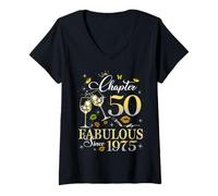 Mujer Chapter 50 Fabulous Since 1975 50th Birthday Queen Diamond Camiseta Cuello V