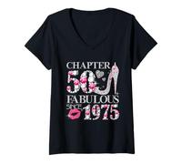 Mujer Chapter 50 Fabulous Since 1975 Diamond Heels 50th Birthday Camiseta Cuello V