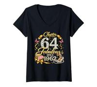 Mujer Chapter 64 Fabulous Since 1962 Floral 64th Birthday Women Camiseta Cuello V