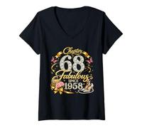 Mujer Chapter 68 Fabulous Since 1958 Floral 68th Birthday Women Camiseta Cuello V