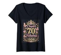 Mujer Chapter 70 Fabulous Since 1956 Floral 70th Birthday Women Camiseta Cuello V