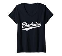 Mujer Charleston Carolina del Sur Varsity GUIÓN Retro Estilo CLÁSICO Camiseta Cuello V