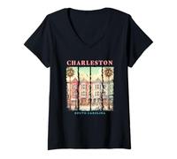 Mujer Charleston Carolina del Sur vibrante encanto arquitectura Camiseta Cuello V