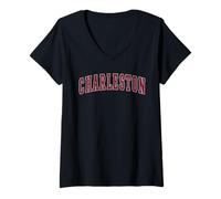 Mujer Charleston South Carolina Souvenir College Style Red Text Camiseta Cuello V