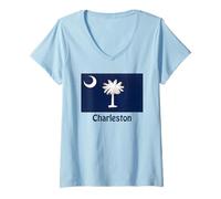 Mujer Charleston South Carolina USA - Recuerdo de la Bandera del Estado Camiseta Cuello V