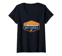 Mujer Charleston West Virginia Retro Insignia WV Capital Charlie West Camiseta Cuello V