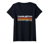 Mujer Charleston West Virginia Retro Rayas Vintage City Design Camiseta Cuello V