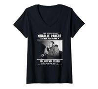 Mujer Charlie Parker Reynolds Hall Filadelfia 1951 Escala de Grises Camiseta Cuello V