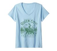 Mujer Charlotte City Carolina del Norte Bienvenido a Queen City Camiseta Cuello V