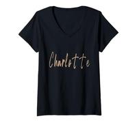 Mujer Charlotte North Carolina Diseño Elegante Vintage Camiseta Cuello V
