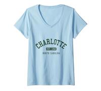 Mujer Charlotte North Carolina Vintage Pride Verde Camiseta Cuello V