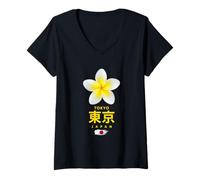 Mujer Charming Beauty of Tokyo Japan Tropical Flower Frangipani Camiseta Cuello V