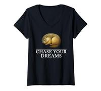 Mujer Chase Your Dreams Sleeping Marmot Linda Cita inspiradora Camiseta Cuello V