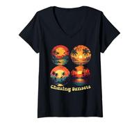 Mujer Chasing Sunsets Retro Estética Verano Playa Vibes Naturaleza Camiseta Cuello V