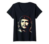 Mujer Che Guevara Camisa Rebelde Icono Pixel Art Glitch Pop Art Retro Camiseta Cuello V