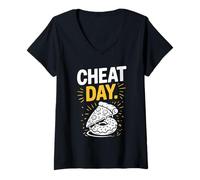 Mujer Cheat Day Fitness Indulgencia Gimnasio Pausa Dieta Chill Day Camiseta Cuello V