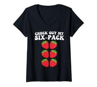 Mujer Check out My Six Pack Strawberry Funny Cute Fruit Phrase Camiseta Cuello V