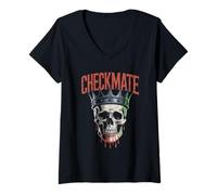 Mujer Checkmate King Skull - Figura de Rey Espeluznante Amante del ajedrez Camiseta Cuello V
