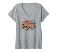 Mujer Cheech & Chong Vintage Script Distressed Leaf Logo Camiseta Cuello V