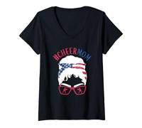 Mujer Cheer Mom Messy Bun Blanqueado Animadora Madre Mamá Padre Camiseta Cuello V