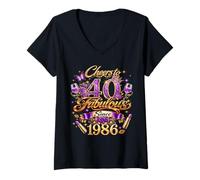 Mujer Cheers To 40 Years Old Wedding Anniversary 40th Birthday Camiseta Cuello V