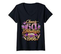 Mujer Cheers To 60 Years Old Wedding Anniversary 60th Birthday Camiseta Cuello V