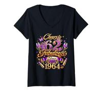 Mujer Cheers To 62 Years Old Wedding Anniversary 62nd Birthday Camiseta Cuello V