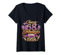 Mujer Cheers To 68 Years Old Wedding Anniversary 68th Birthday Camiseta Cuello V