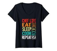 Mujer Chef Life Eat Cook Repeat Funny Cooking Chefs Lover Camiseta Cuello V