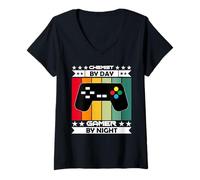 Mujer Chemist by Day Gamer por Night Controller Camiseta Cuello V